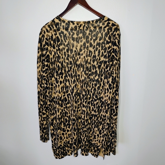 Halogen Linen Blend Leopard Print Long Line Open Front Cardigan Plus Size 1X - Picture 4 of 11